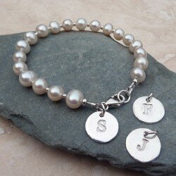Personalised Pearl and Single Silver Charm Bracelet