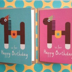 H is for Happy birthday card - pink or bluey green
