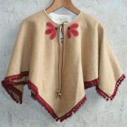 Organic cotton fleece poncho cape -fawn - main image
