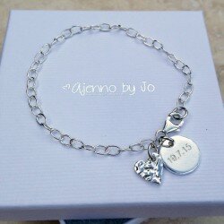 Personalised Special Date and Love Heart Charm Bracelet