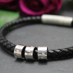 mens leather bracelet with personalised beads